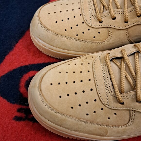 Size 9.5 Women’s NIKE AIR FORCE 1 HI HIGH PREMIUM PRM FLAX-WHEAT 654440-200 2016 - Picture 8 of 13